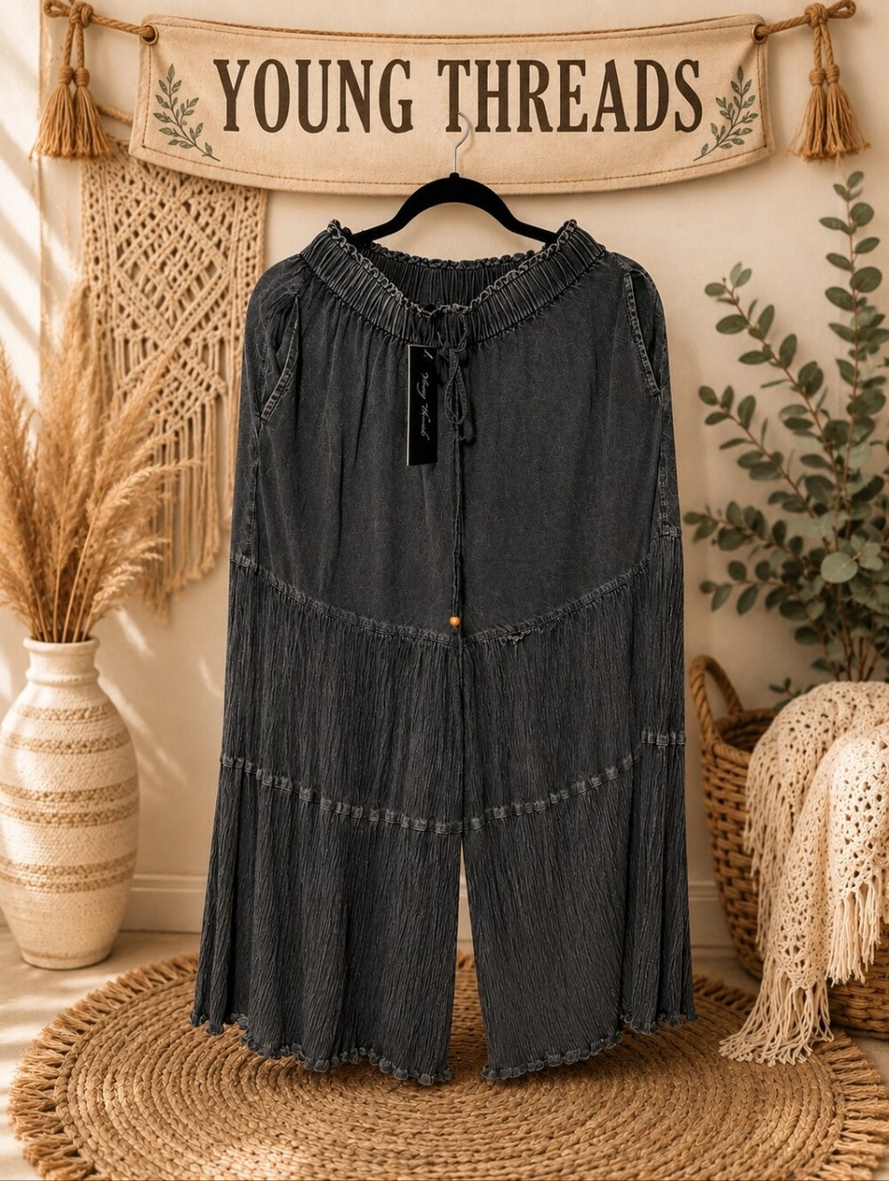 190 Young Threads Black Wide-Leg Pants
